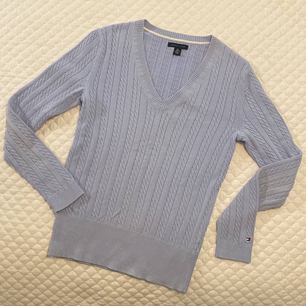 Tommy Hilfiger light blueish V-neck Pullover sweater S/P very good preowned